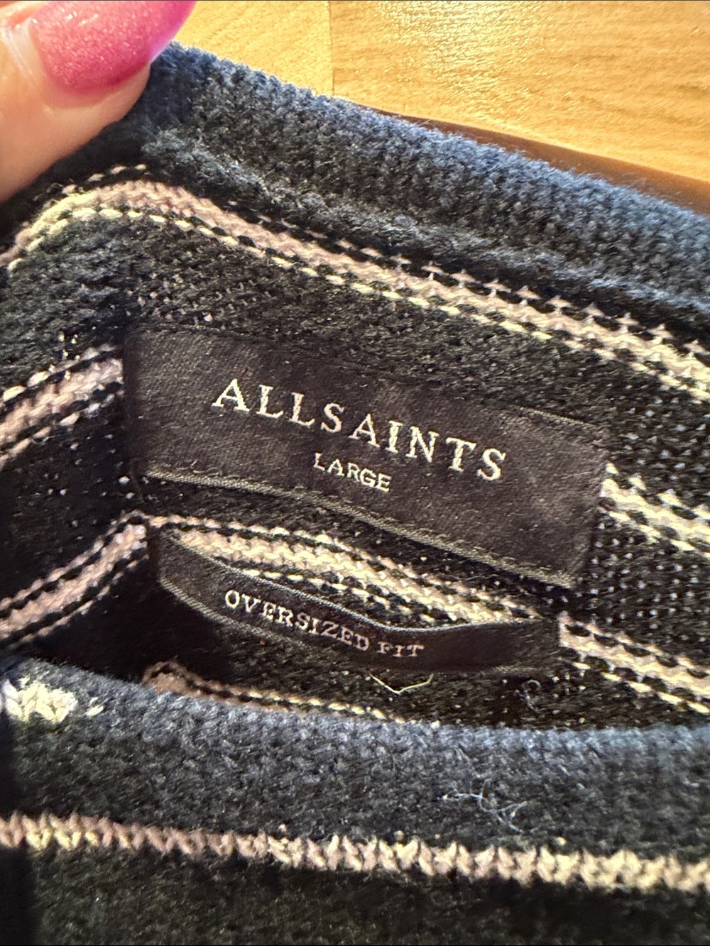 All Saints Black and White Striped Crewneck Sweater - Picture 2 of 3